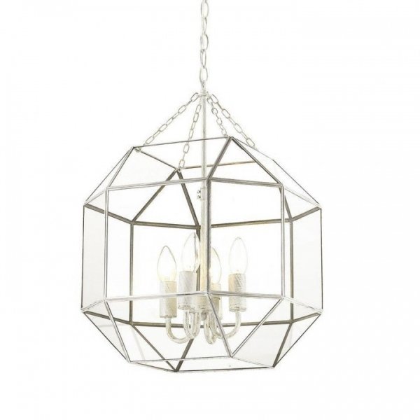 Подвесной светильник Glass & Metal Cage Pendant White 4 Белый в Омске | Loft Concept 