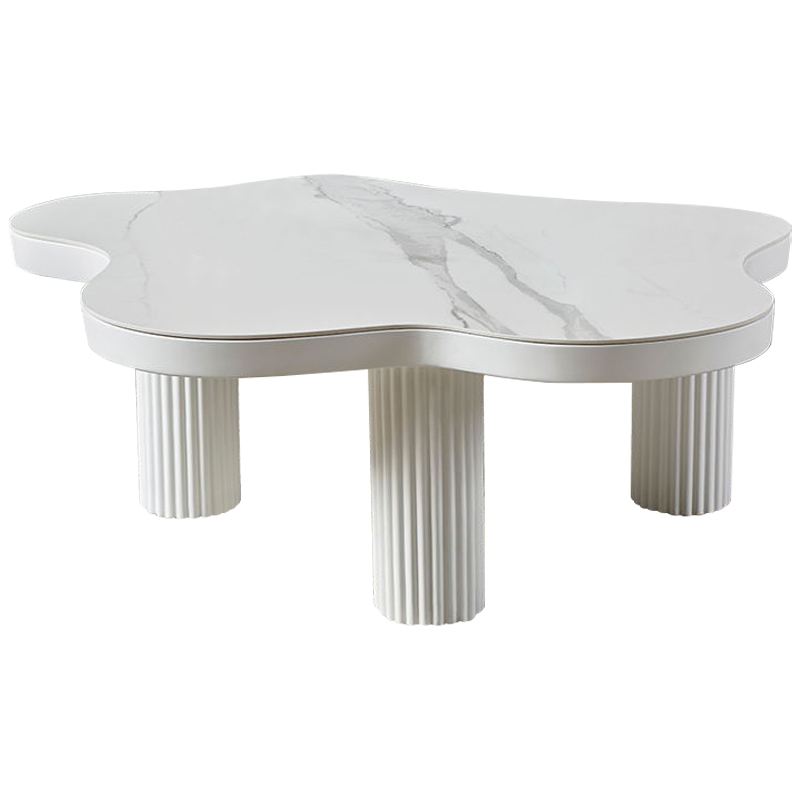 Кофейный стол со столешницей изогнутой формы Three White Pillars Coffee Table Белый Белый Мрамор Bianco Кофейный стол со столешницей изогнутой формы Three White Pillars Coffee Table Белый Белый Мрамор Bianco в Омске | Loft Concept