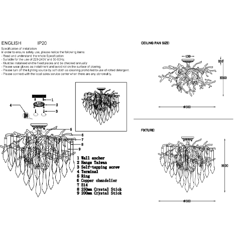 Люстра потолочная с прозрачными стеклянными подвесками в форме капель Droplet Chandelier в Омске