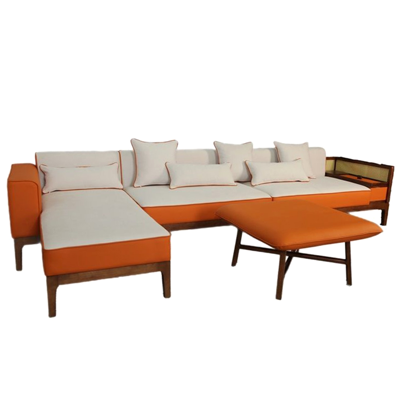 Угловой Диван с отделкой из ротанга Nava Rattan Decor Sofa Orange Терракотовый Белый в Омске | Loft Concept 