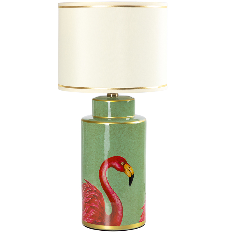 Настольная лампа Flamingos Green Lampshade Зеленый Розовый Бежевый в Омске | Loft Concept 