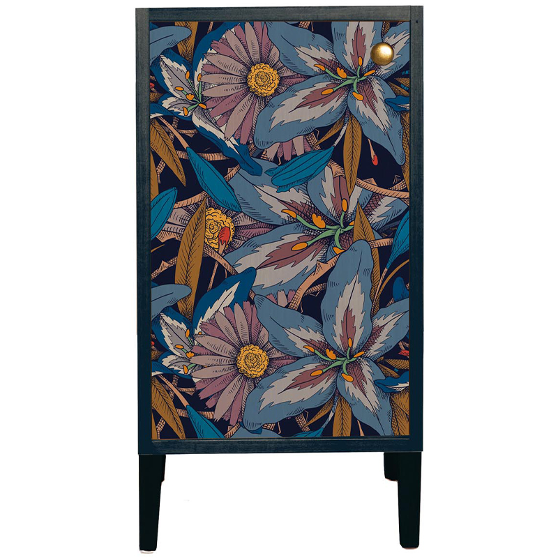 Шкаф с цветочным изображением Blue Floral Print Cabinet Синий Мульти в Омске | Loft Concept 