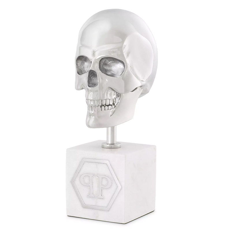 Статуэтка Philipp Plein Platinum Skull S Серебряный Белый Мрамор Bianco в Омске | Loft Concept 