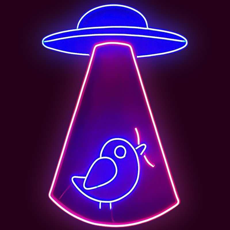 Неоновая настенная лампа UFO and Bird Neon Wall Lamp Синий Лиловый в Омске | Loft Concept 