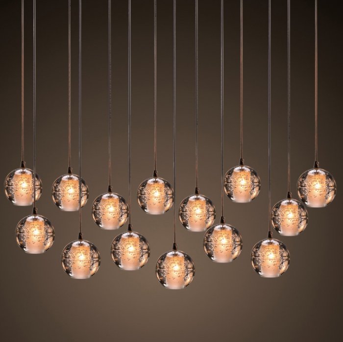 Люстра Bocci 14.14 Rectangle Pendant Chandelier Led Crystal Glass на прямоугольной планке Прозрачный (Transparent) в Омске | Loft Concept 