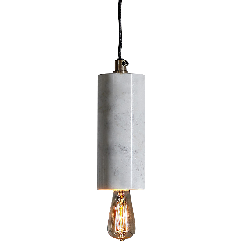 Подвесной светильник Shaw Cylinder Marble Hanging Lamp Белый Мрамор Bianco Черный в Омске | Loft Concept 