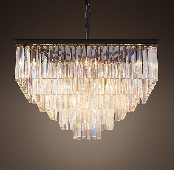 Люстра RH 1920s Odeon Clear Glass Fringe Chandelier - 5 square Черный в Омске | Loft Concept 