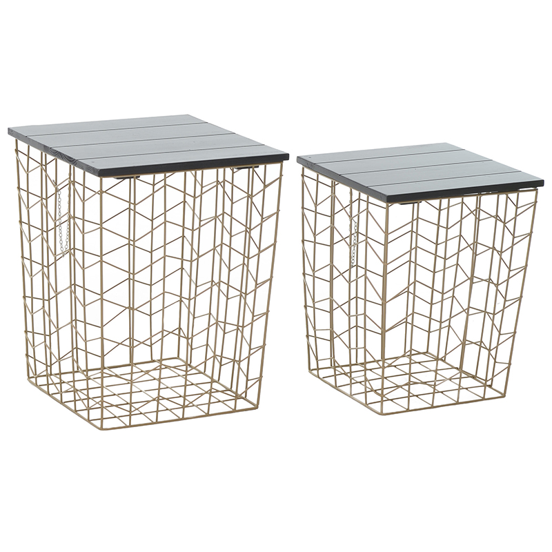 Комплект из приставных столов Wire Basket Side Table Золотой Черный в Омске | Loft Concept 