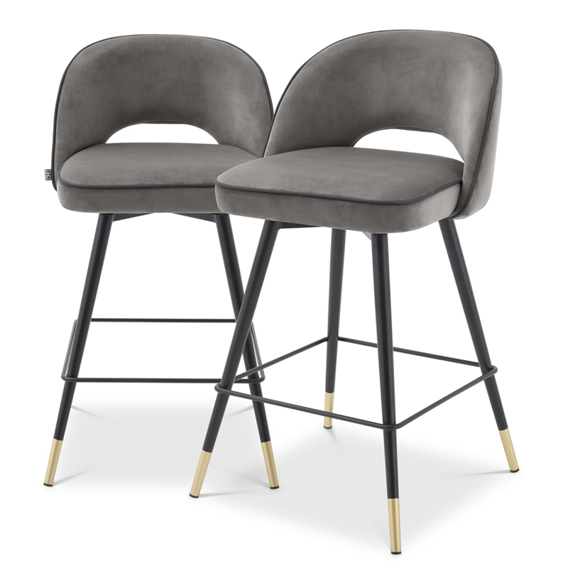 Комплект полубарных стульев Eichholtz Counter Stool Cliff set of 2 grey Серый Черный Латунь в Омске | Loft Concept 