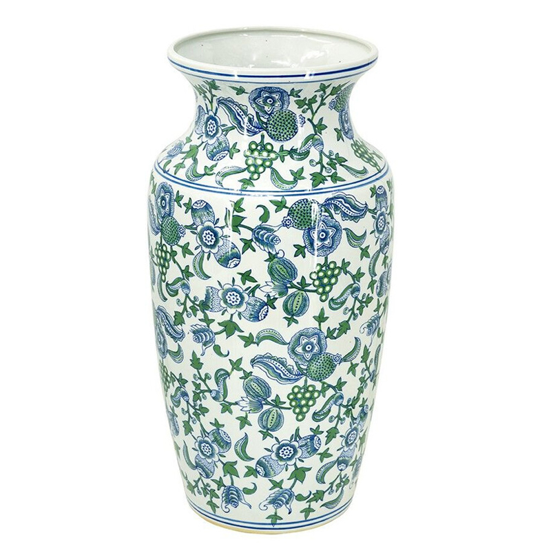 Ваза с зелено-голубым цветочным узором на белом фоне 61 см Blue & White Ornament Белый Синий Зеленый Ваза с зелено-голубым цветочным узором на белом фоне 61 см Blue & White Ornament Белый Синий Зеленый в Омске | Loft Concept