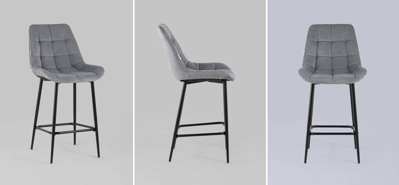 Стул Полубарный NANCY Chair посадка 65 см Серый Велюр - фото