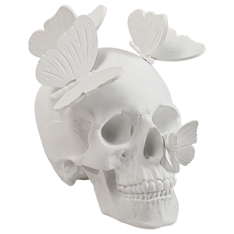 Статуэтка Skull with butterflies white Белый в Омске | Loft Concept 