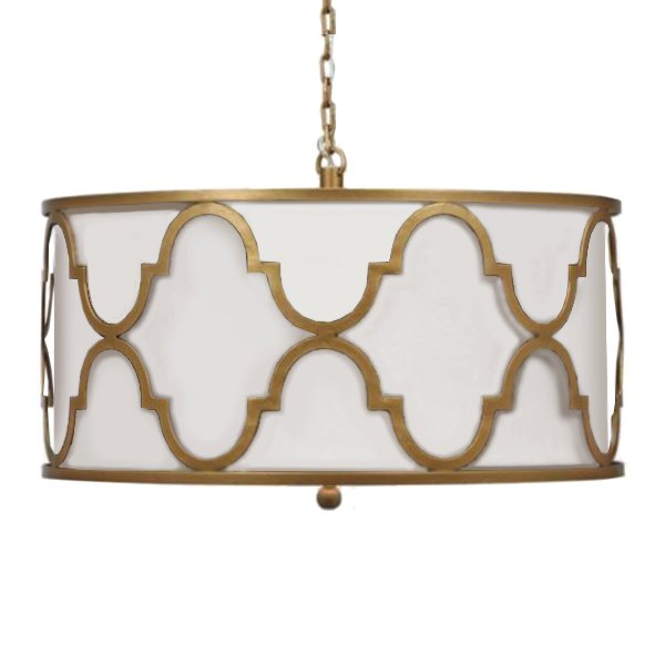 Люстра White Shade Gold Quatrefoil Overlay Drum Pendant  в Омске | Loft Concept 