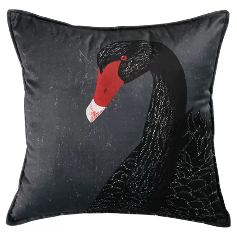 Декоративная подушка Black Swan II Cushion Черная Черный Серый Красный в Омске | Loft Concept 