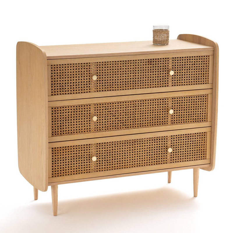 Комод с 3-мя ящиками из плетеного ротанга Aelius Rattan Wicker Chest of drawers Светлый дуб в Омске | Loft Concept 