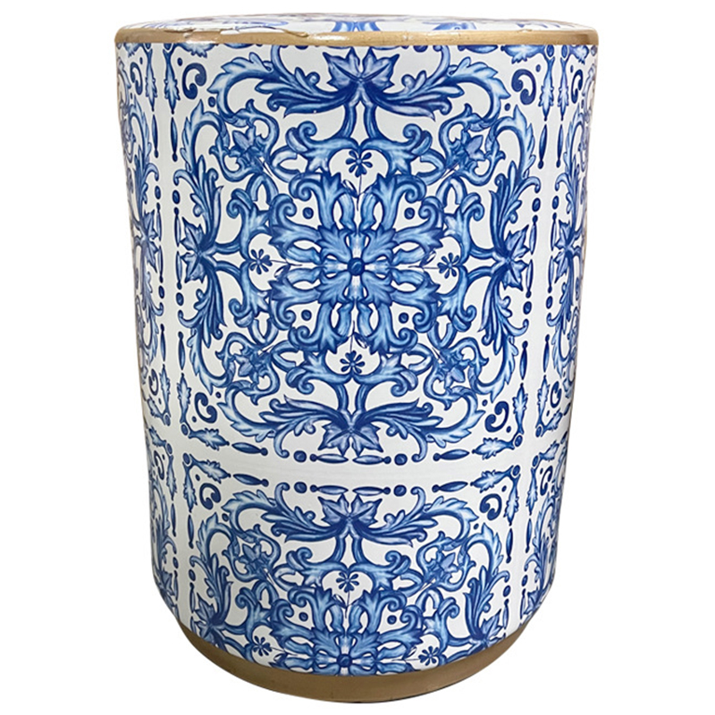 Керамический табурет Oriental Blue and White Ornament Ceramic Stool Белый Синий Золотой Керамический табурет Oriental Blue and White Ornament Ceramic Stool Белый Синий Золотой в Омске | Loft Concept