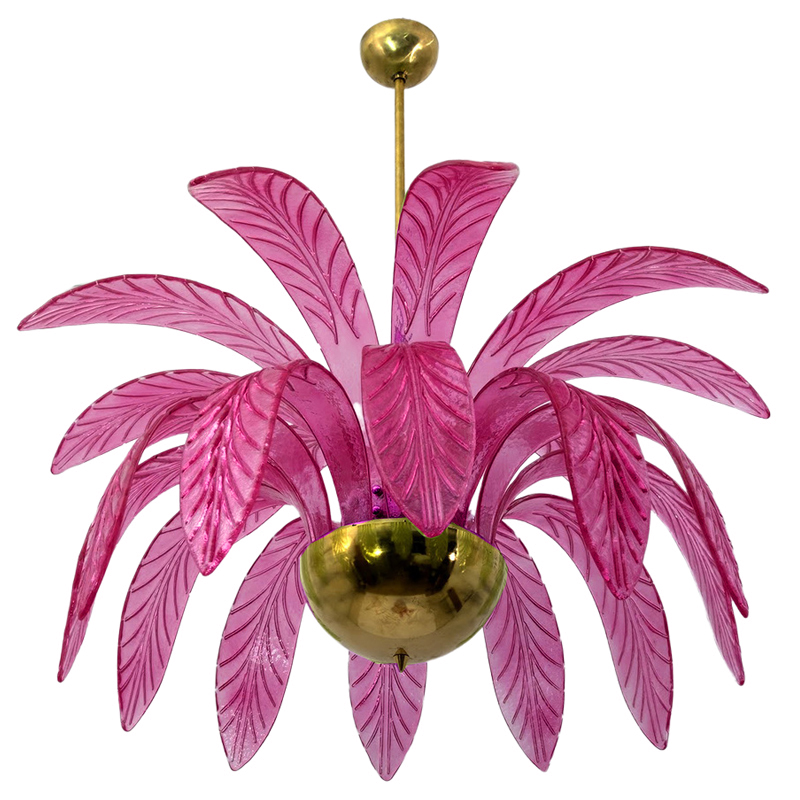 Люстра Modern Chandelier Palm Pink Стеклянные Листья Пальмы  Золотой Лиловый в Омске | Loft Concept 