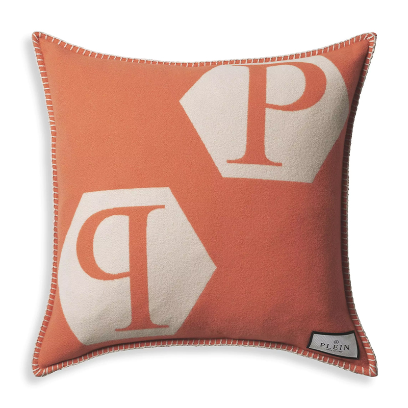 Подушка Philipp Plein Cushion Cashmere Orange Оранжевый Белый в Омске | Loft Concept 