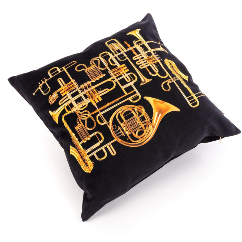 Подушка Seletti Cushion Trumpets Черный Золотой в Омске | Loft Concept 