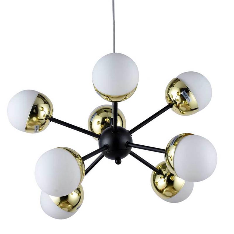 Люстра Sputnik White and Gold Globe Chandelier 8 Черный Золотой Белый в Омске | Loft Concept 