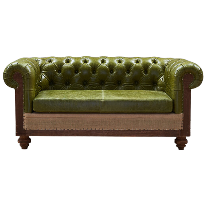 Диван Deconstructed Chesterfield Sofa double  green leather Коричневый Зеленый ivory ( слоновая кость ) в Омске | Loft Concept 