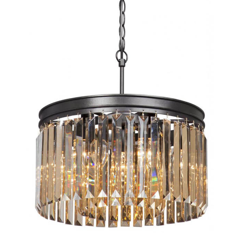 Люстра RH Rhys Amber GLASSS Prism Round Chandelier Янтарное стекло 40 Черный матовый в Омске | Loft Concept 