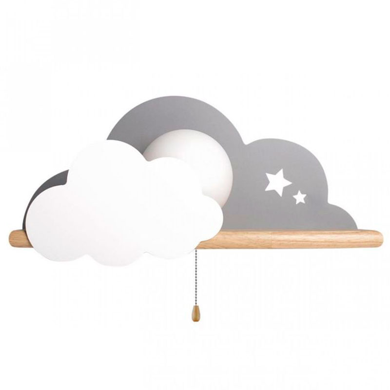 Бра с деревянной полкой серое Облако Wall Lamp Grey Cloud Серый Древесина в Омске | Loft Concept 