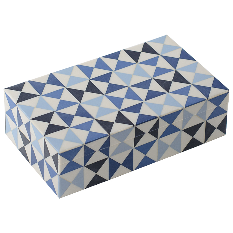 Шкатулка Small Triangles Blue Bone Inlay Box Голубой Синий Белый в Омске | Loft Concept 