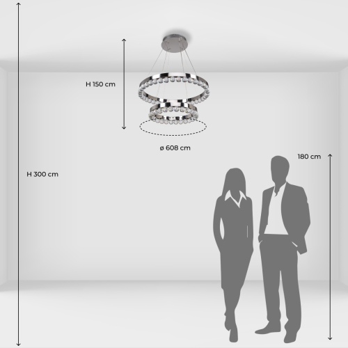 Люстра с двумя кольцами цвета хром и прозрачными хрустальными шарами по периметру Sacramento Transparent Balls Chandelier в Омске