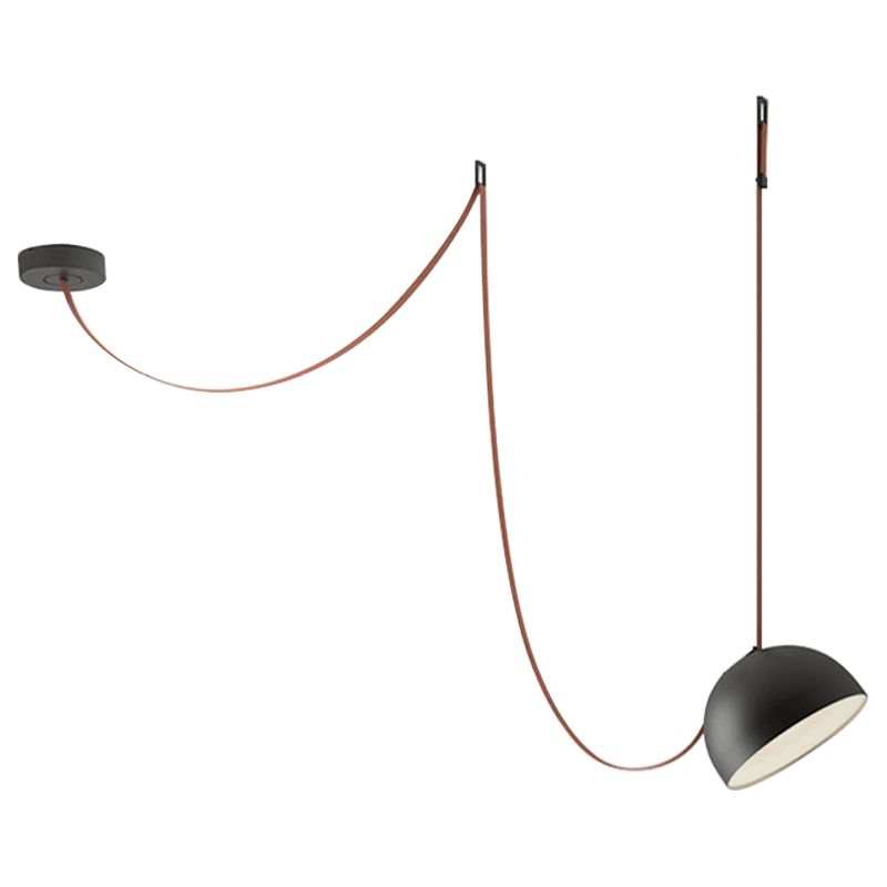 Vibia PLUSMINUS Подвесной светодиодный светильник c черным абажуром на красном текстильном тросе Коричневый Черный Vibia PLUSMINUS Подвесной светодиодный светильник c черным абажуром на красном текстильном тросе Коричневый Черный в Омске | Loft Concept