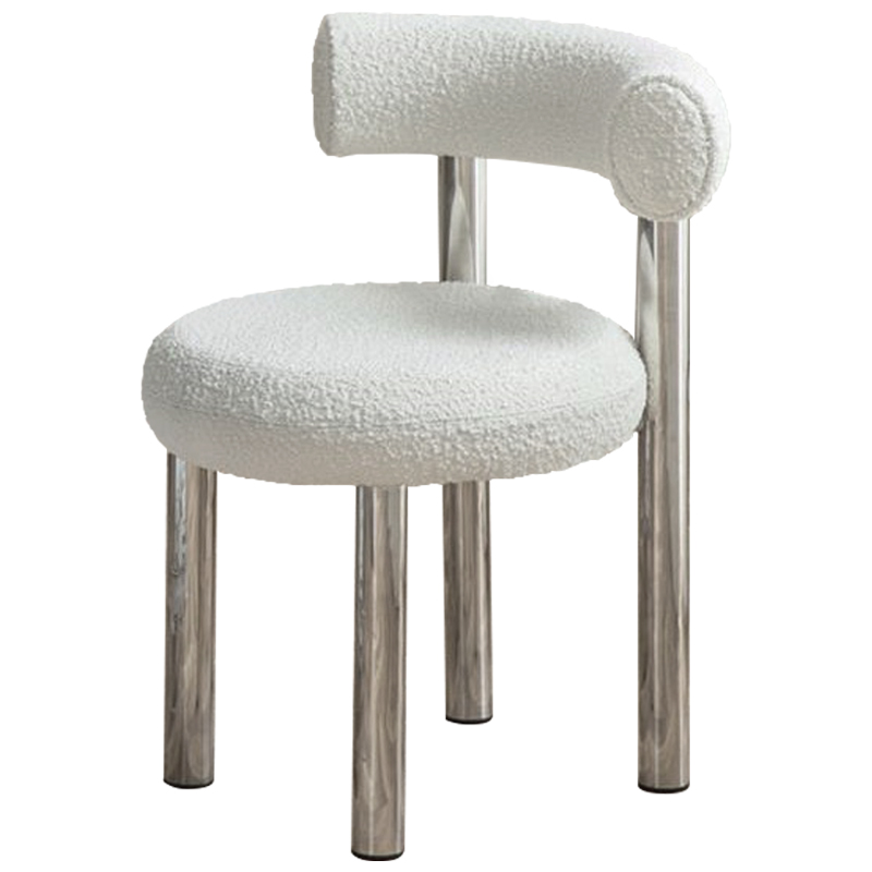 Стул Ellias White Boucle Chair Белый Хром в Омске | Loft Concept 