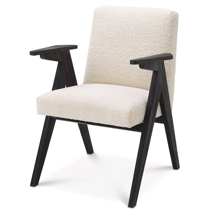 Стул Eichholtz Dining Chair Bobo Boucle Кремовый Черный в Омске | Loft Concept 