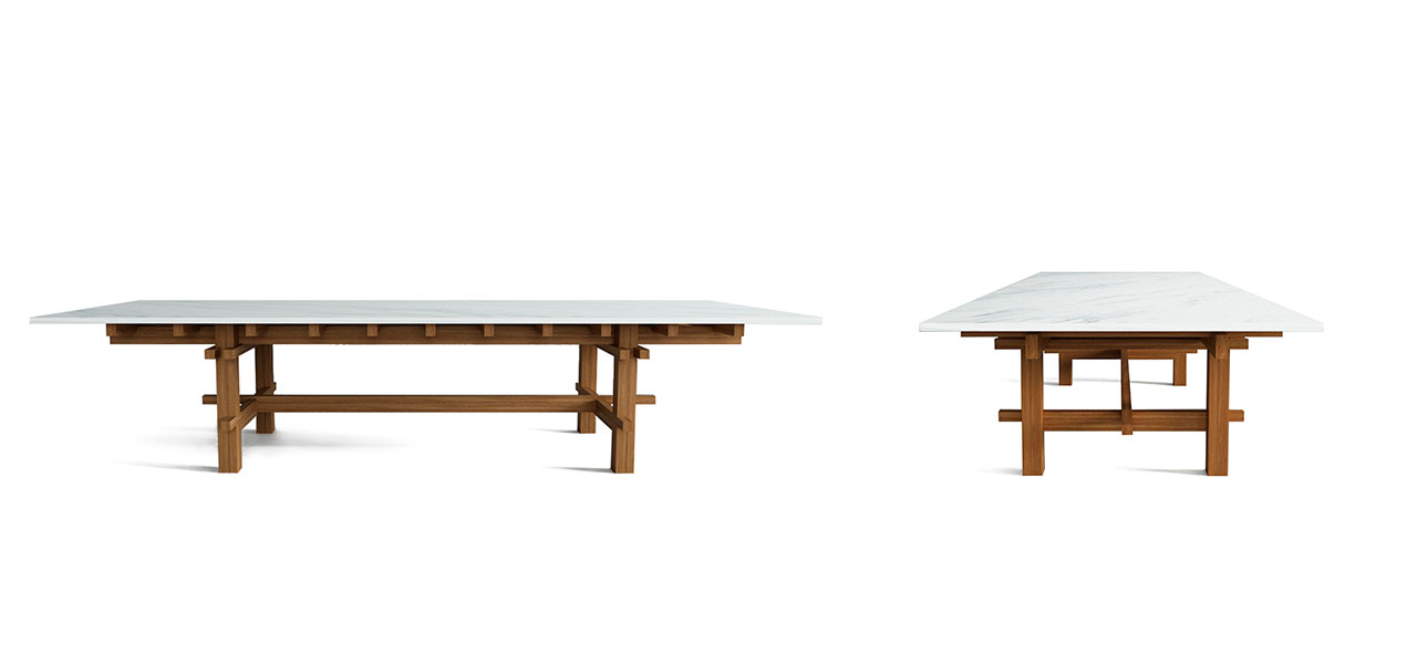 Журнальный стол из дерева с каменной столешницей Minka Table - фото