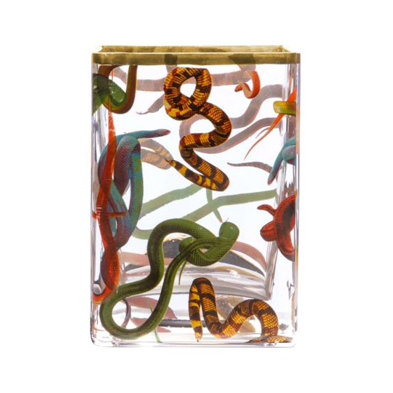 Ваза Glass Vase Snakes Прозрачный Золотой Синий Красный в Омске | Loft Concept 