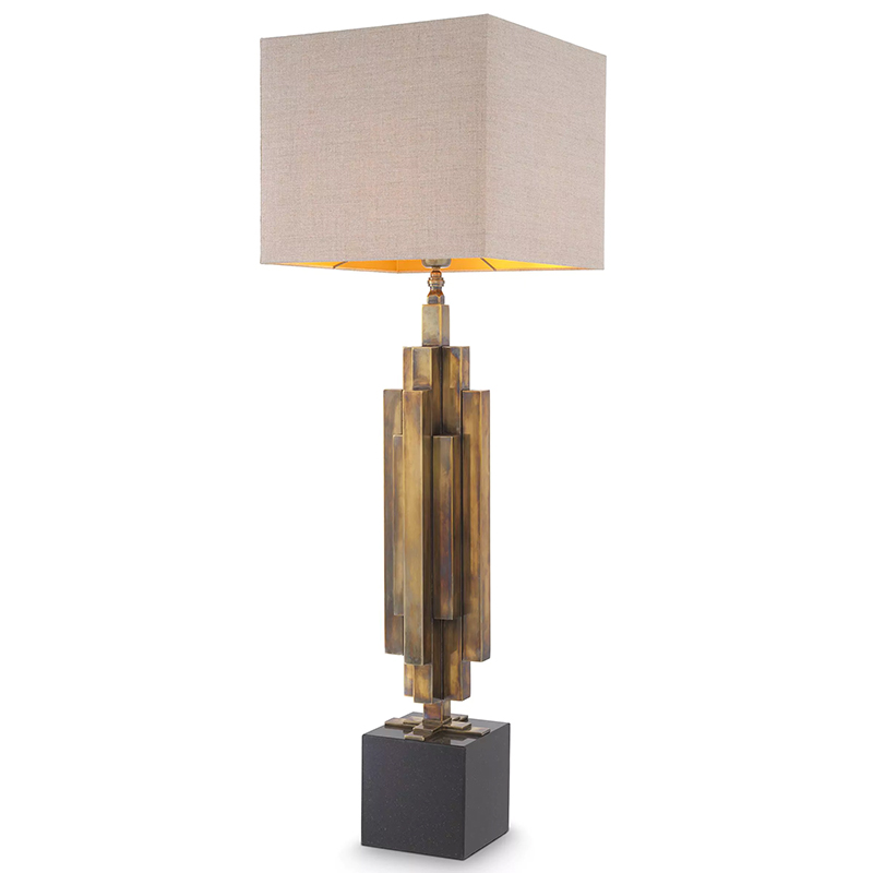 Настольная лампа Eichholtz Table Lamp Ellis Brass Черный Винтажная латунь Бежево-серый в Омске | Loft Concept 