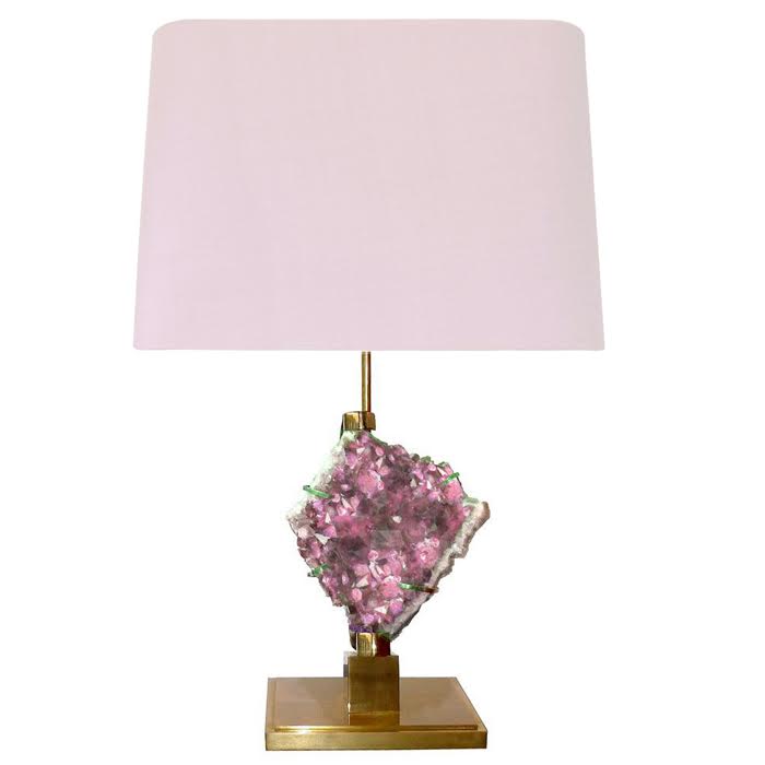 Настольная лампа Bronze and Pink Amethyst Lamp Глянцевое золото Розовый пастельный в Омске | Loft Concept 