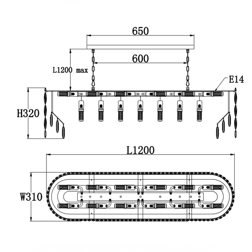 Люстра овальная с хрустальными подвесками Roul Crystal Light в Омске
