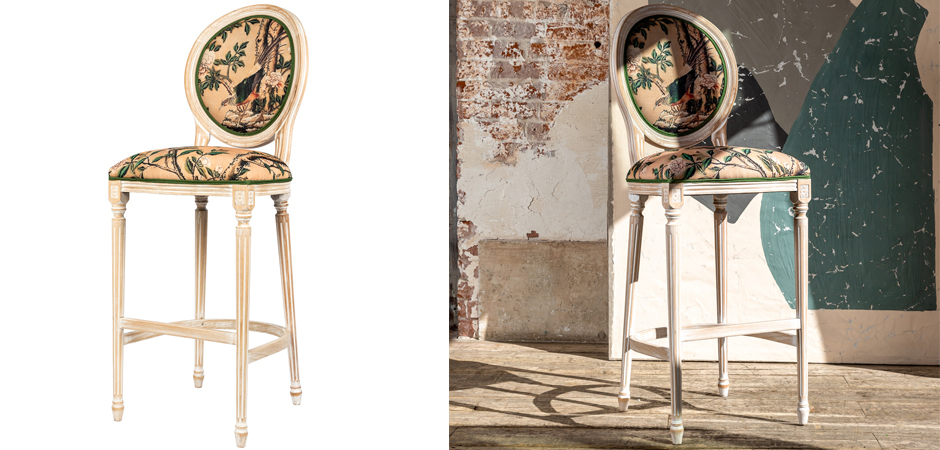 Барный стул Beige and Green Chinoiserie Bar Stool Барный стул Beige and Green Chinoiserie Bar Stool - Loft-Concept в Омске