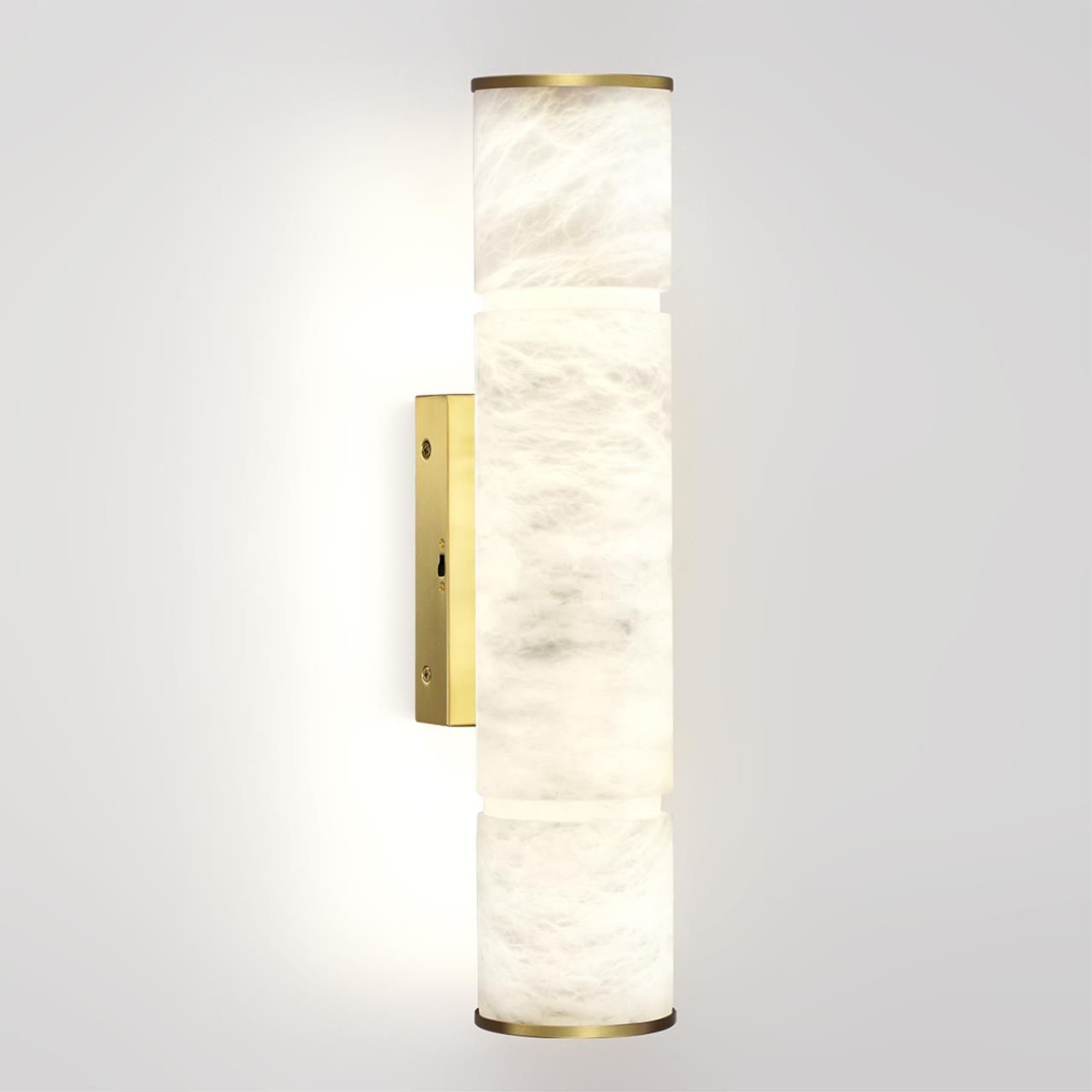 Бра с цилиндрическим плафоном из белого алебастра на прямоугольном основании Латунь Cryptocrystalline Stone в Омске