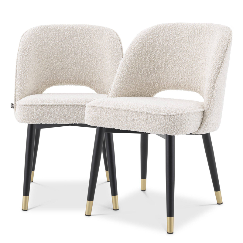 Комплект из двух стульев Eichholtz Dining Chair Cliff set of 2 Boucle cream Кремовый Черный Латунь в Омске | Loft Concept 