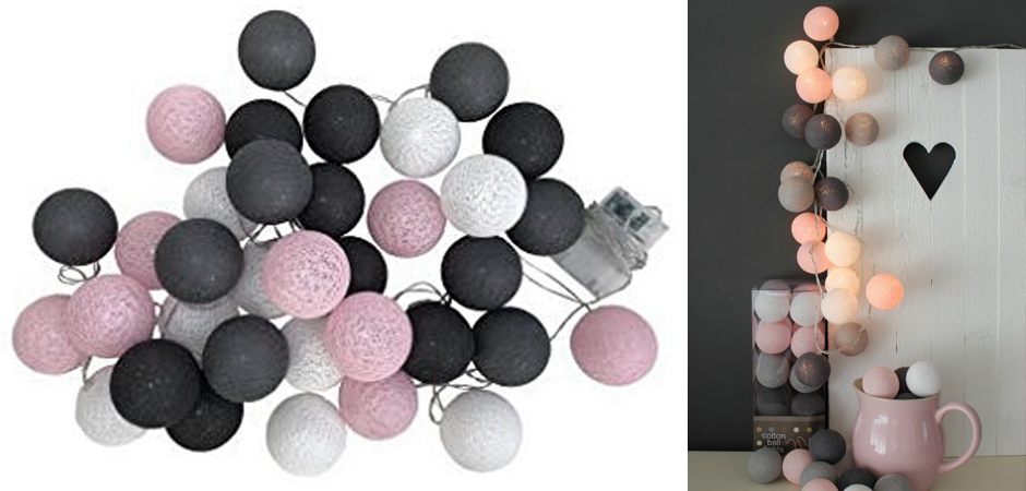 Гирлянда хлопковые фонарики Сotton Ball Pink-Grey - Loft-Concept в Омске
