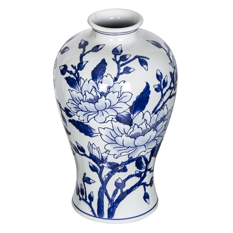 Ваза с бело-синей росписью и изображением цветов Blue & White Ornament Белый Синий Ваза с бело-синей росписью и изображением цветов Blue & White Ornament Белый Синий в Омске | Loft Concept