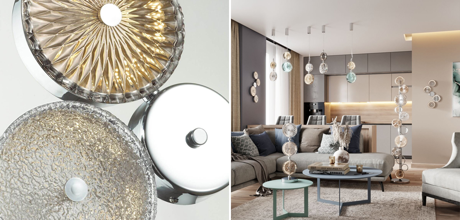 Бра с коричневым рельефным стеклом Glass Peonies Хром - Loft-Concept в Омске