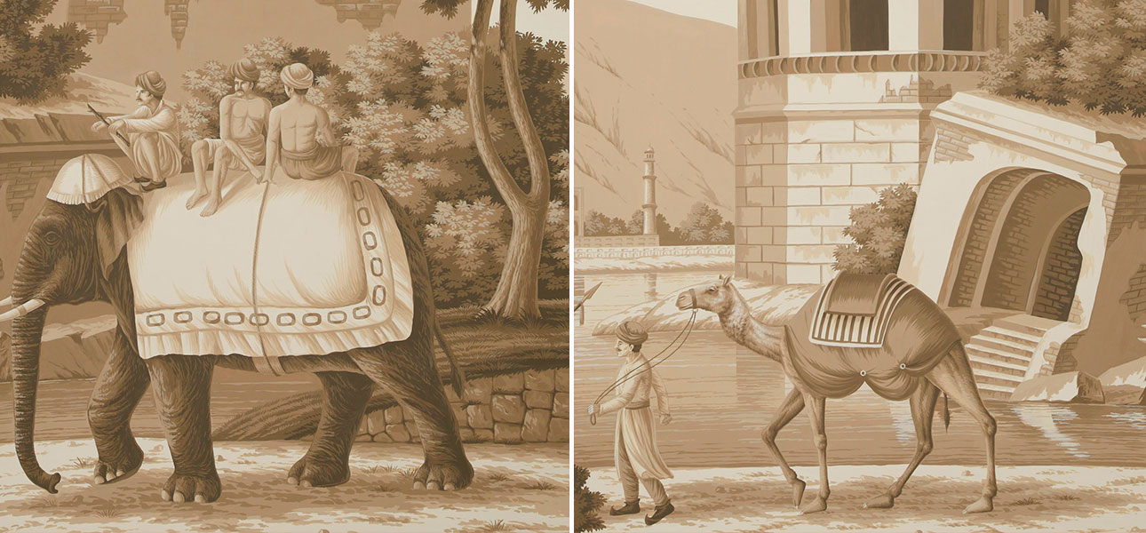 Обои ручная роспись Early Views of India Sepia on scenic paper - фото