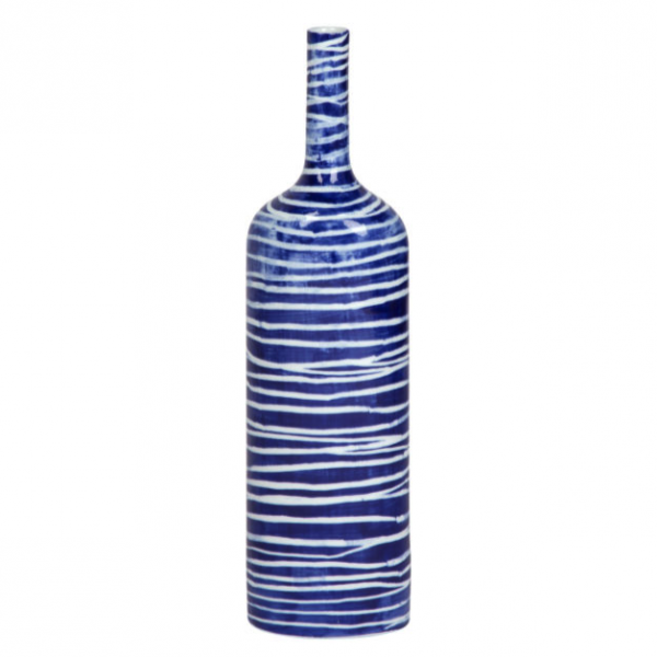 Ваза blue & white ornament Striped Bottle Синий Белый в Омске | Loft Concept 