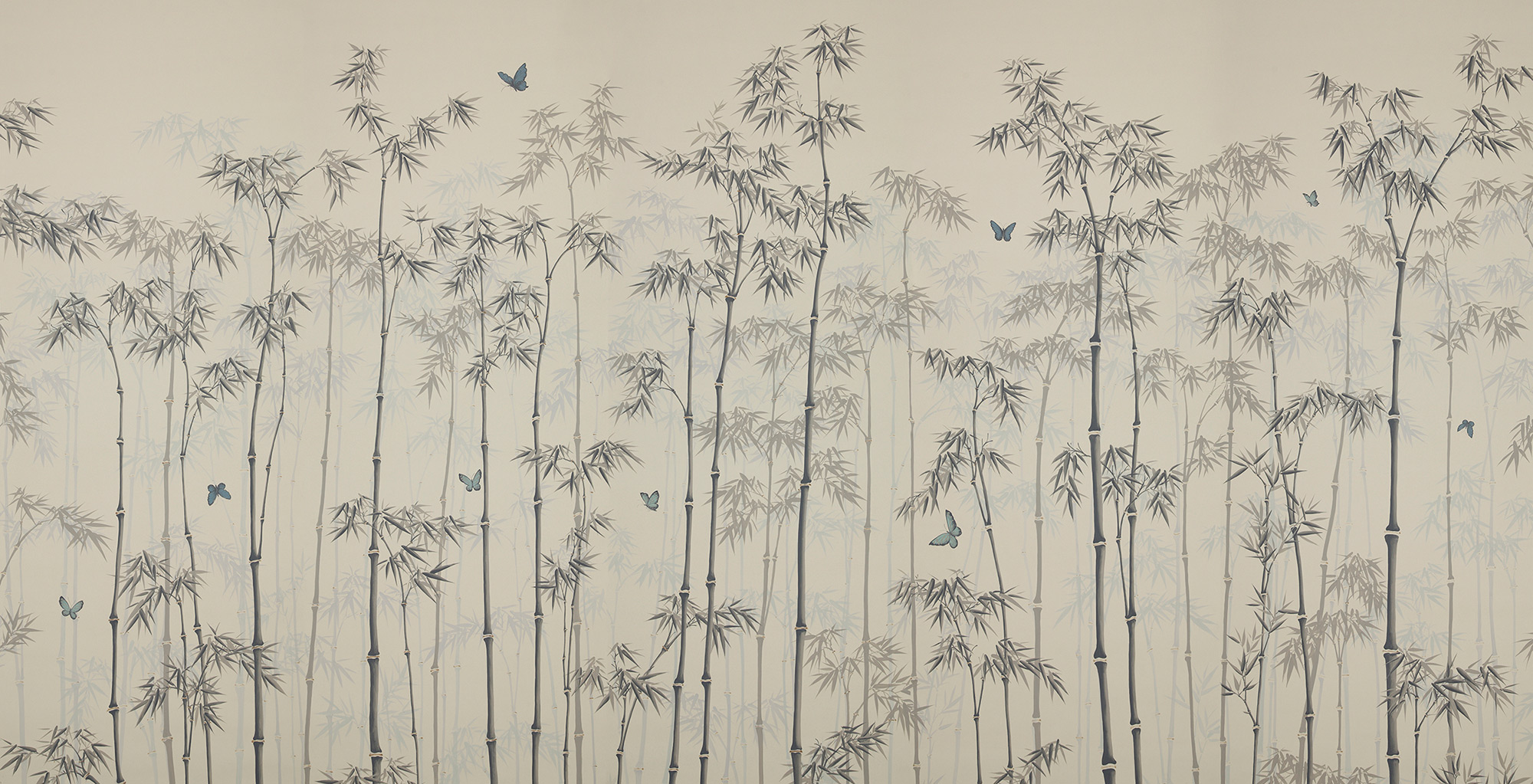 Обои ручная роспись Distant Bamboo Special Colourway on white dyed paper Обои ручная роспись Distant Bamboo Special Colourway on white dyed paper - постер Loft-Concept в Омске