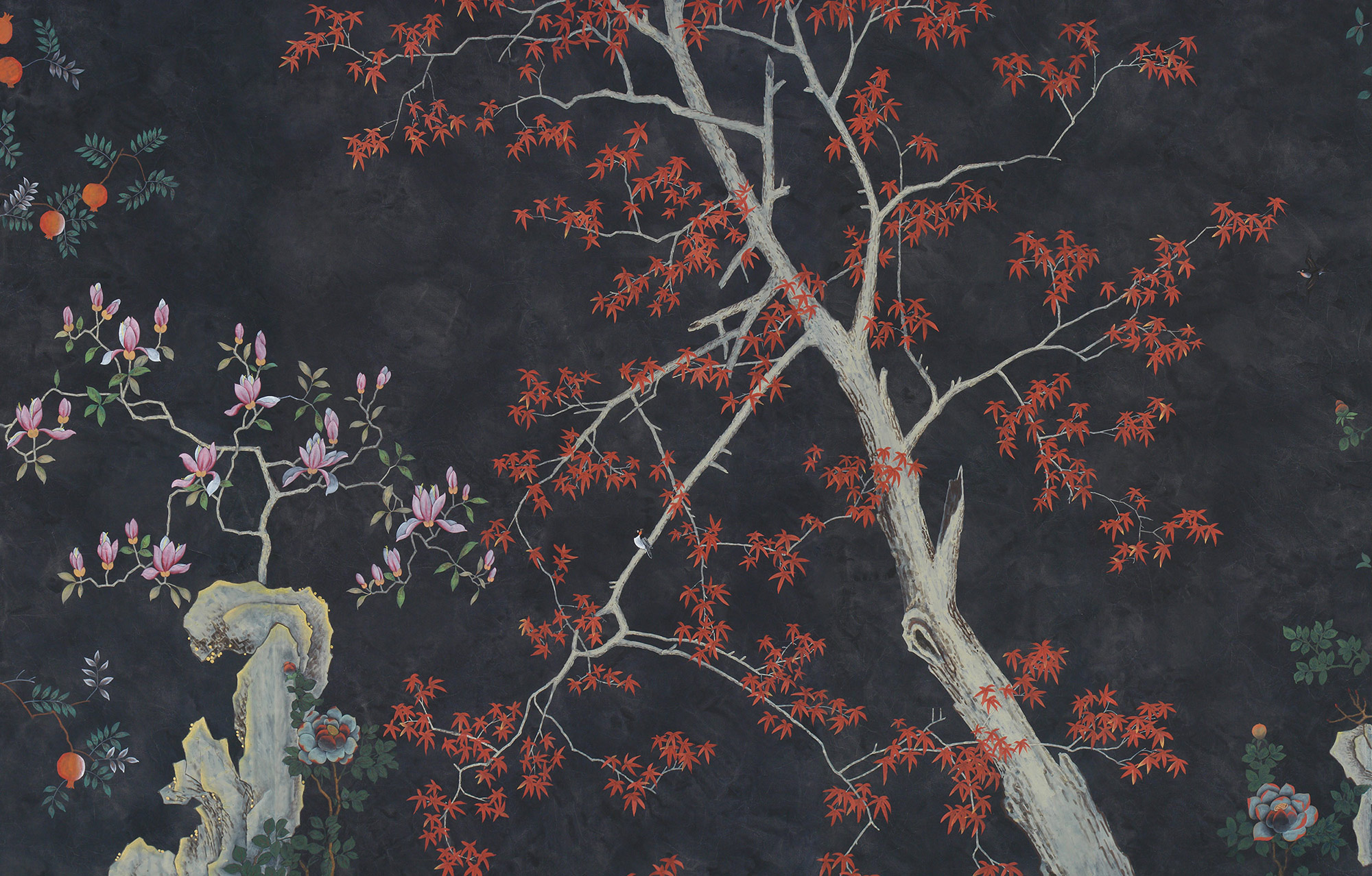 Обои ручная роспись Summer Night Blossom Original colourway on Edo Night painted silk Обои ручная роспись Summer Night Blossom Original colourway on Edo Night painted silk - постер Loft-Concept в Омске