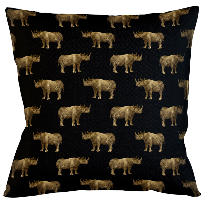 Декоративная подушка с узором из носорогов Home Safari Black Черный Коричневый Декоративная подушка с узором из носорогов Home Safari Black Черный Коричневый в Омске | Loft Concept
