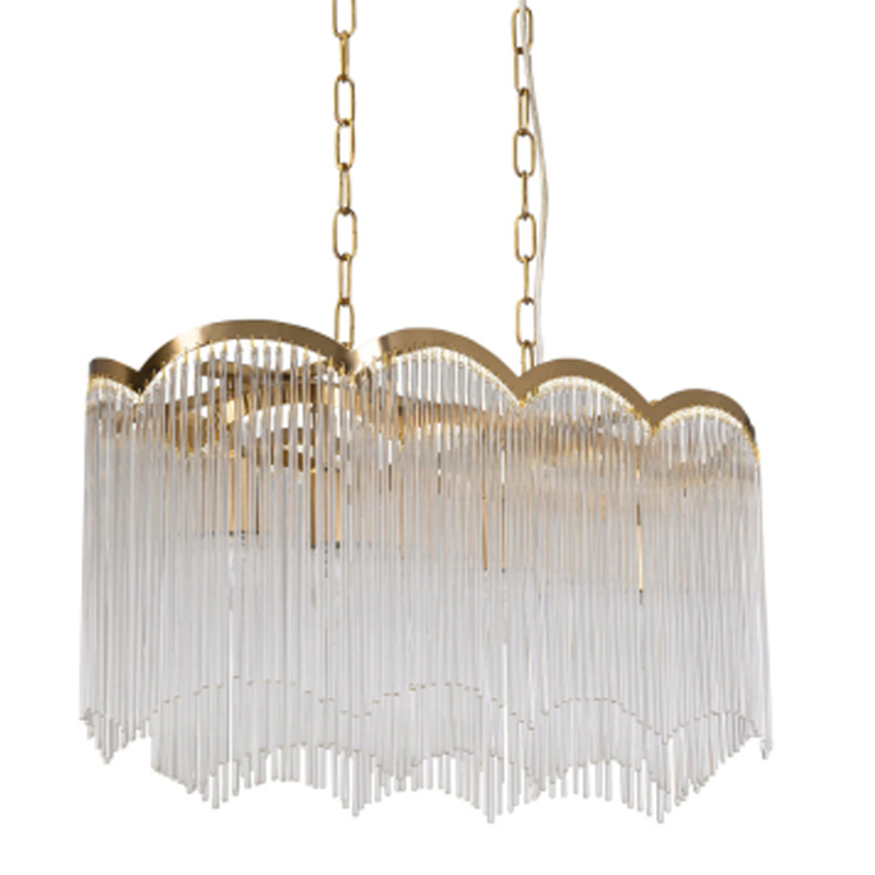 Люстра прямоугольная на цепях с прозрачными трубками и волнистым краем Nembus Золотой Прозрачный в Омске | Loft Concept 