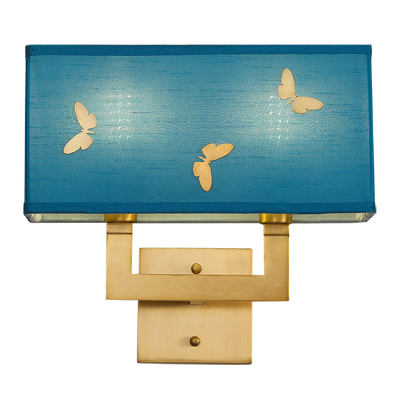 Бра с бабочками Butterflies Blue Background Wall Lamp 2 Латунь Бирюзовый в Омске | Loft Concept 